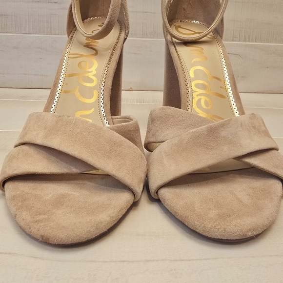 {10} Sam Edelman Yancy Block Heel Ankle Strap Sandal in Golden Caramel Suede - Picture 5 of 14